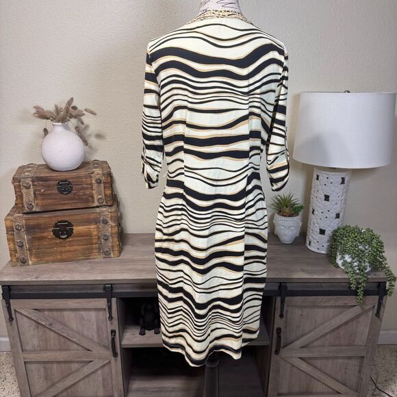 J McLaughlin Animal Print 3/4 Roll Tab Sleeve Midi Shirt Dress Sz S MISSING BELT - Picture 7 of 10